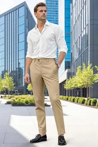 GINGTTO Mens Dress Pants Slim Fit Stretch Skinny Slacks Tapered Leg | 28in,30in,32in, Ankle length, Business, Stretch, Formal - 6