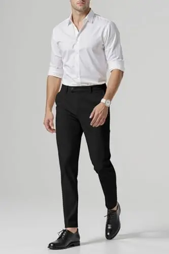 GINGTTO Mens Dress Pants Slim Fit Stretch Skinny Slacks Tapered Leg | 28in,30in,32in, Ankle length, Business, Stretch, Formal - 3
