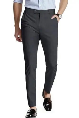 GINGTTO Mens Dress Pants Slim Fit Stretch Skinny Slacks Tapered Leg | 28in,30in,32in, Ankle length, Business, Stretch, Formal - 1