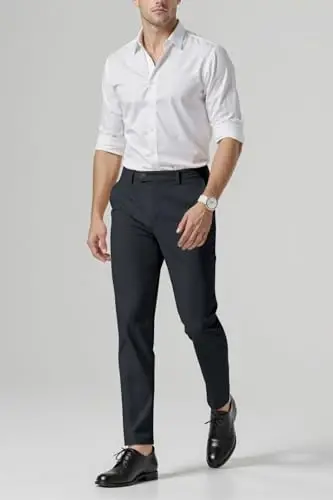 GINGTTO Mens Dress Pants Slim Fit Stretch Skinny Slacks Tapered Leg | 28in,30in,32in, Ankle length, Business, Stretch, Formal - 3