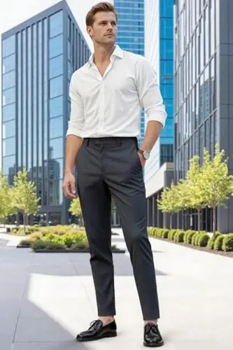 GINGTTO Mens Dress Pants Slim Fit Stretch Skinny Slacks Tapered Leg | 28in,30in,32in, Ankle length, Business, Stretch, Formal - 6