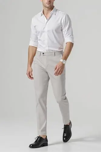 GINGTTO Mens Dress Pants Slim Fit Stretch Skinny Slacks Tapered Leg | 28in,30in,32in, Ankle length, Business, Stretch, Formal - 3
