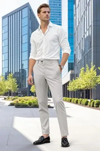 GINGTTO Mens Dress Pants Slim Fit Stretch Skinny Slacks Tapered Leg | 28in,30in,32in, Ankle length, Business, Stretch, Formal - 6