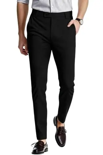GINGTTO Mens Dress Pants Slim Fit Stretch Skinny Slacks Tapered Leg | 28in,30in,32in, Ankle length, Business, Stretch, Formal - 1