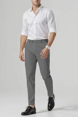 GINGTTO Mens Dress Pants Slim Fit Stretch Skinny Slacks Tapered Leg | 28in,30in,32in, Ankle length, Business, Stretch, Formal - 3