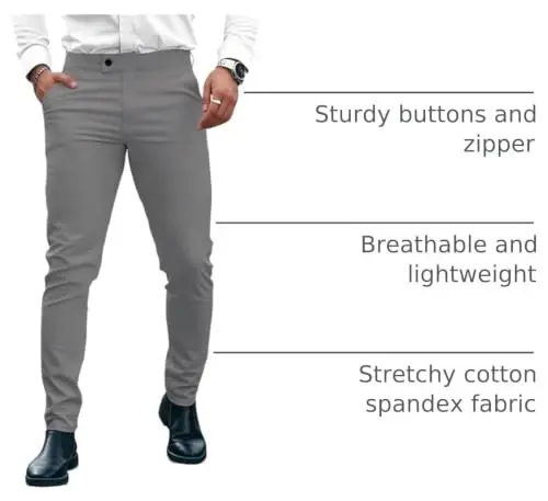 GINGTTO Mens Dress Pants Slim Fit Stretch Skinny Slacks Tapered Leg | 28in,30in,32in, Ankle length, Business, Stretch, Formal - 4