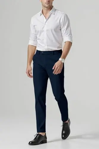 GINGTTO Mens Dress Pants Slim Fit Stretch Skinny Slacks Tapered Leg | 28in,30in,32in, Ankle length, Business, Stretch, Formal - 3
