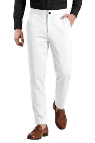 GINGTTO Mens Dress Pants Stretch Slim Fit Tapered Leg | Flat front slacks,Business casual trousers for men. - 1