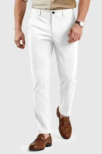 GINGTTO Mens Dress Pants Stretch Slim Fit Tapered Leg | Flat front slacks,Business casual trousers for men. - 2