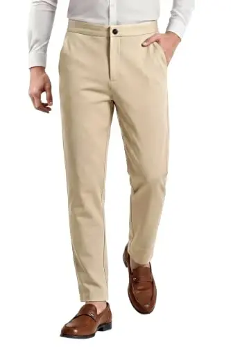 GINGTTO Mens Dress Pants Stretch Slim Fit Tapered Leg | Flat front slacks,Business casual trousers for men. - 1