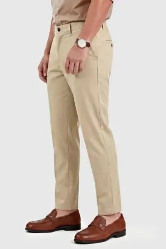 GINGTTO Mens Dress Pants Stretch Slim Fit Tapered Leg | Flat front slacks,Business casual trousers for men. - 6