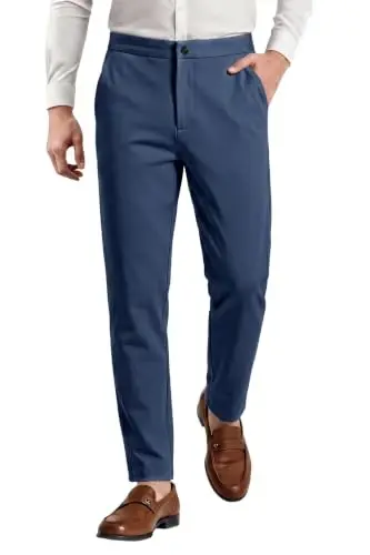 GINGTTO Mens Dress Pants Stretch Slim Fit Tapered Leg | Flat front slacks,Business casual trousers for men. - 1