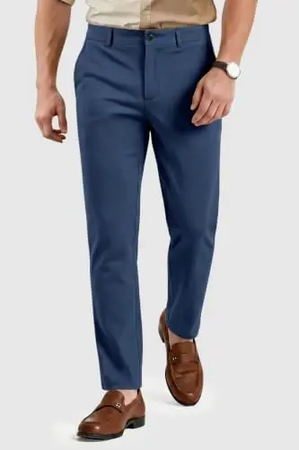 GINGTTO Mens Dress Pants Stretch Slim Fit Tapered Leg | Flat front slacks,Business casual trousers for men. - 2