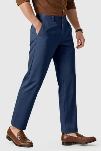 GINGTTO Mens Dress Pants Stretch Slim Fit Tapered Leg | Flat front slacks,Business casual trousers for men. - 4