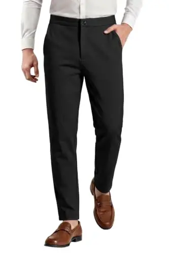 GINGTTO Mens Dress Pants Stretch Slim Fit Tapered Leg | Flat front slacks,Business casual trousers for men. - 1