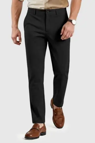 GINGTTO Mens Dress Pants Stretch Slim Fit Tapered Leg | Flat front slacks,Business casual trousers for men. - GINGTTO (1)