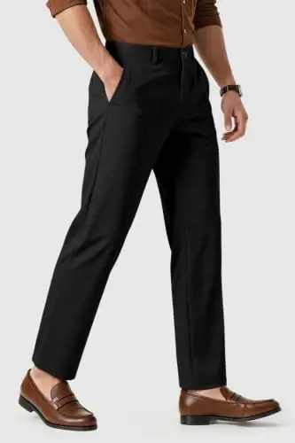 GINGTTO Mens Dress Pants Stretch Slim Fit Tapered Leg | Flat front slacks,Business casual trousers for men. - 4