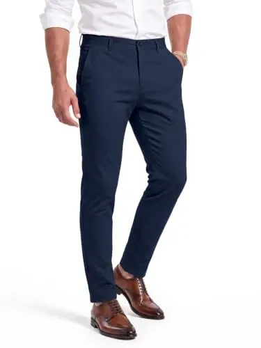 GINGTTO Mens Dress Pants Stretch Slim Fit Tapered Leg | Flat front slacks,Business casual trousers for men. - 1