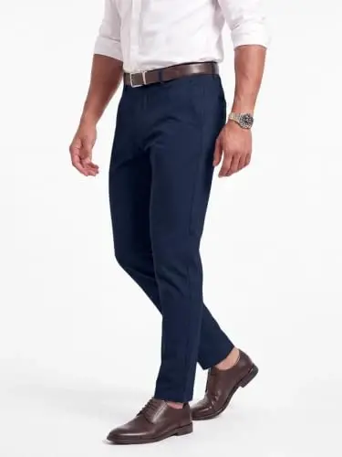 GINGTTO Mens Dress Pants Stretch Slim Fit Tapered Leg | Flat front slacks,Business casual trousers for men. - 4