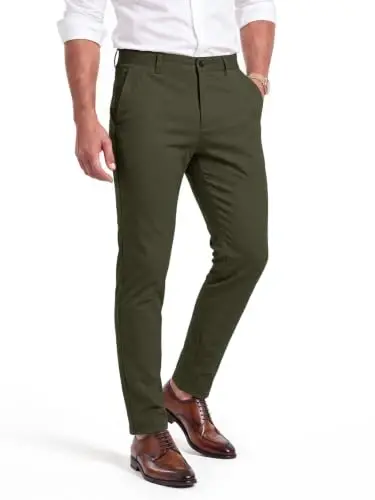 GINGTTO Mens Dress Pants Stretch Slim Fit Tapered Leg | Flat front slacks,Business casual trousers for men. - 1