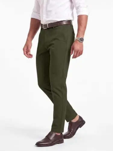 GINGTTO Mens Dress Pants Stretch Slim Fit Tapered Leg | Flat front slacks,Business casual trousers for men. - 4