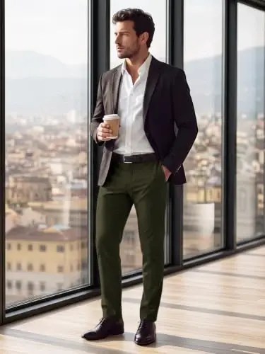 GINGTTO Mens Dress Pants Stretch Slim Fit Tapered Leg | Flat front slacks,Business casual trousers for men. - 5