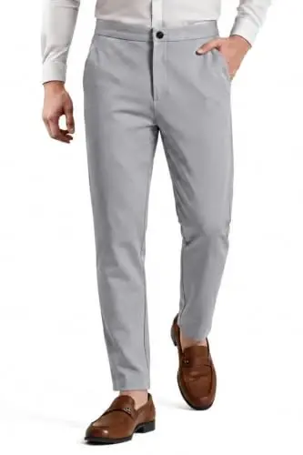 GINGTTO Mens Dress Pants Stretch Slim Fit Tapered Leg | Flat front slacks,Business casual trousers for men. - 1