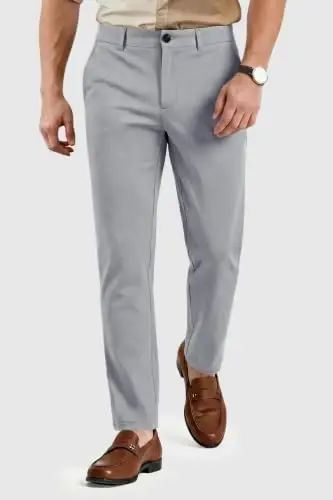 GINGTTO Mens Dress Pants Stretch Slim Fit Tapered Leg | Flat front slacks,Business casual trousers for men. - 2