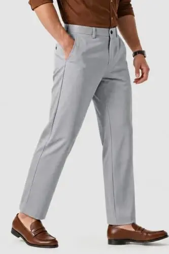 GINGTTO Mens Dress Pants Stretch Slim Fit Tapered Leg | Flat front slacks,Business casual trousers for men. - 4