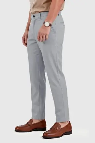 GINGTTO Mens Dress Pants Stretch Slim Fit Tapered Leg | Flat front slacks,Business casual trousers for men. - 6