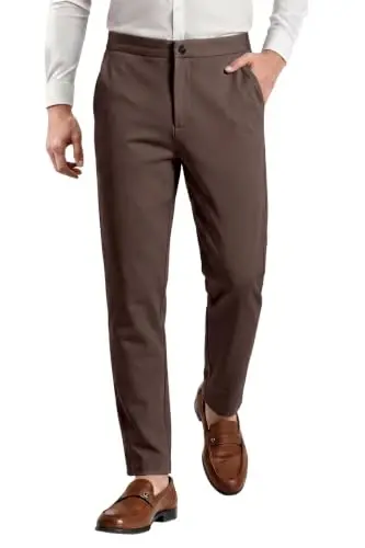 GINGTTO Mens Dress Pants Stretch Slim Fit Tapered Leg | Flat front slacks,Business casual trousers for men. - 1