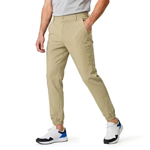 GINGTTO Mens Golf Pants Joggers Slim Fit Tapered Stretch Black 28in Inseam | Lightweight, 4 way Stretch, Athletic fit, Stretch waist, Zipper pockets, Versatile for golf, dress and casual occasions. 