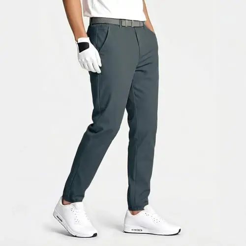 GINGTTO Mens Golf Pants Joggers Slim Fit Tapered Stretch Black 28in Inseam | Lightweight, 4 way Stretch, Athletic fit, Stretch waist, Zipper pockets, Versatile for golf, dress and casual occasions. - 2