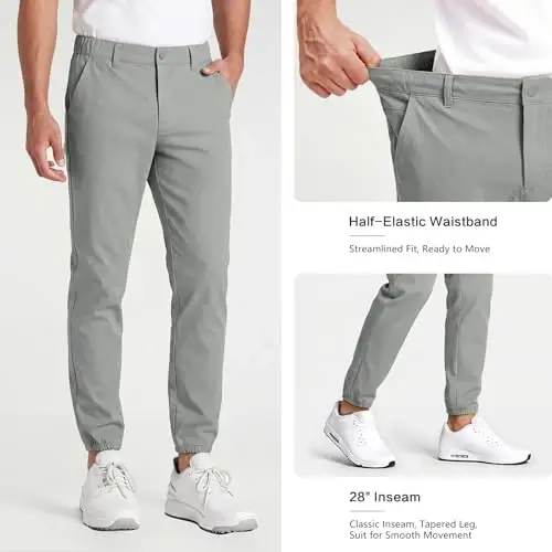 GINGTTO Mens Golf Pants Joggers Slim Fit Tapered Stretch Black 28in Inseam | Lightweight, 4 way Stretch, Athletic fit, Stretch waist, Zipper pockets, Versatile for golf, dress and casual occasions. - 5