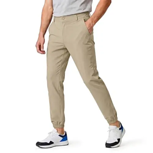 GINGTTO Mens Golf Pants Joggers Slim Fit Tapered Stretch Black 28in Inseam | Lightweight, 4 way Stretch, Athletic fit, Stretch waist, Zipper pockets, Versatile for golf, dress and casual occasions. - 1
