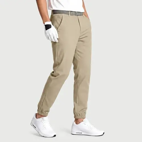 GINGTTO Mens Golf Pants Joggers Slim Fit Tapered Stretch Black 28in Inseam | Lightweight, 4 way Stretch, Athletic fit, Stretch waist, Zipper pockets, Versatile for golf, dress and casual occasions. - 2