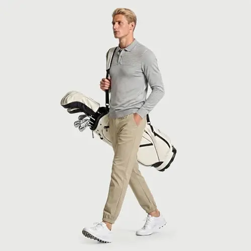 GINGTTO Mens Golf Pants Joggers Slim Fit Tapered Stretch Black 28in Inseam | Lightweight, 4 way Stretch, Athletic fit, Stretch waist, Zipper pockets, Versatile for golf, dress and casual occasions. - 4