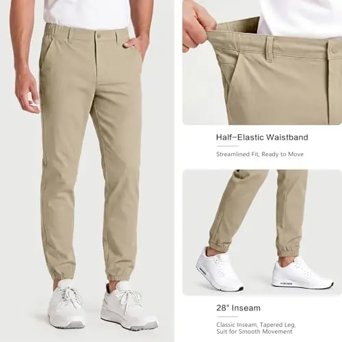 GINGTTO Mens Golf Pants Joggers Slim Fit Tapered Stretch Black 28in Inseam | Lightweight, 4 way Stretch, Athletic fit, Stretch waist, Zipper pockets, Versatile for golf, dress and casual occasions. - 5