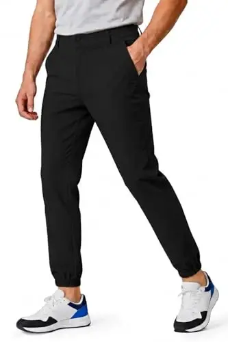GINGTTO Mens Golf Pants Joggers Slim Fit Tapered Stretch Black 28in Inseam | Lightweight, 4 way Stretch, Athletic fit, Stretch waist, Zipper pockets, Versatile for golf, dress and casual occasions. - 1