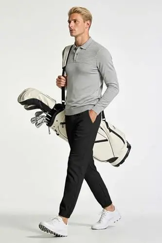 GINGTTO Mens Golf Pants Joggers Slim Fit Tapered Stretch Black 28in Inseam | Lightweight, 4 way Stretch, Athletic fit, Stretch waist, Zipper pockets, Versatile for golf, dress and casual occasions. - 3