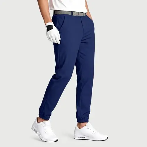 GINGTTO Mens Golf Pants Joggers Slim Fit Tapered Stretch Black 28in Inseam | Lightweight, 4 way Stretch, Athletic fit, Stretch waist, Zipper pockets, Versatile for golf, dress and casual occasions. - 2