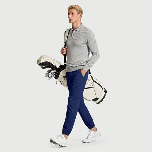GINGTTO Mens Golf Pants Joggers Slim Fit Tapered Stretch Black 28in Inseam | Lightweight, 4 way Stretch, Athletic fit, Stretch waist, Zipper pockets, Versatile for golf, dress and casual occasions. - 4