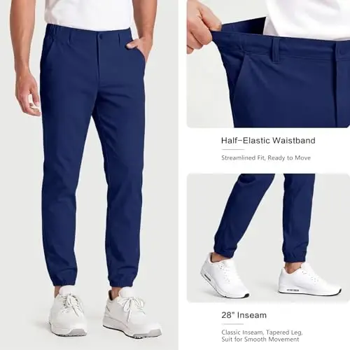 GINGTTO Mens Golf Pants Joggers Slim Fit Tapered Stretch Black 28in Inseam | Lightweight, 4 way Stretch, Athletic fit, Stretch waist, Zipper pockets, Versatile for golf, dress and casual occasions. - 5