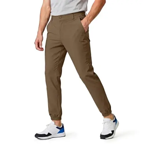 GINGTTO Mens Golf Pants Joggers Slim Fit Tapered Stretch Black 28in Inseam | Lightweight, 4 way Stretch, Athletic fit, Stretch waist, Zipper pockets, Versatile for golf, dress and casual occasions. - 1