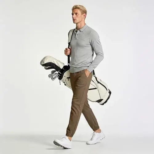 GINGTTO Mens Golf Pants Joggers Slim Fit Tapered Stretch Black 28in Inseam | Lightweight, 4 way Stretch, Athletic fit, Stretch waist, Zipper pockets, Versatile for golf, dress and casual occasions. - 4