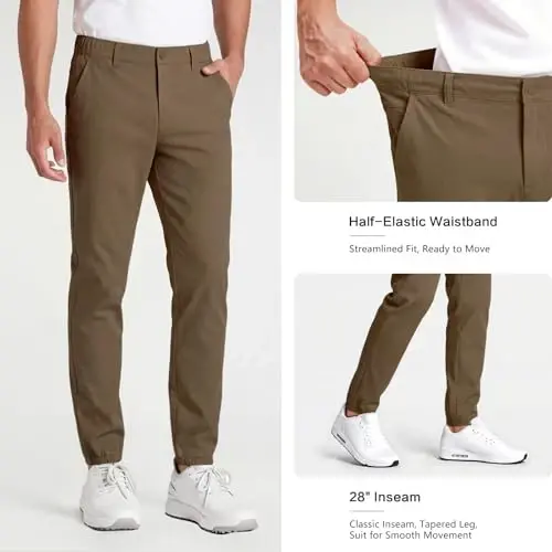 GINGTTO Mens Golf Pants Joggers Slim Fit Tapered Stretch Black 28in Inseam | Lightweight, 4 way Stretch, Athletic fit, Stretch waist, Zipper pockets, Versatile for golf, dress and casual occasions. - 5