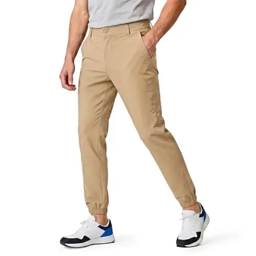 GINGTTO Mens Golf Pants Joggers Slim Fit Tapered Stretch Black 28in Inseam | Lightweight, 4 way Stretch, Athletic fit, Stretch waist, Zipper pockets, Versatile for golf, dress and casual occasions. - 1