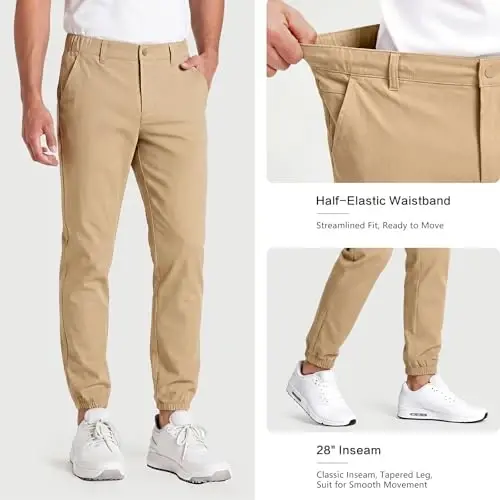 GINGTTO Mens Golf Pants Joggers Slim Fit Tapered Stretch Black 28in Inseam | Lightweight, 4 way Stretch, Athletic fit, Stretch waist, Zipper pockets, Versatile for golf, dress and casual occasions. - 5