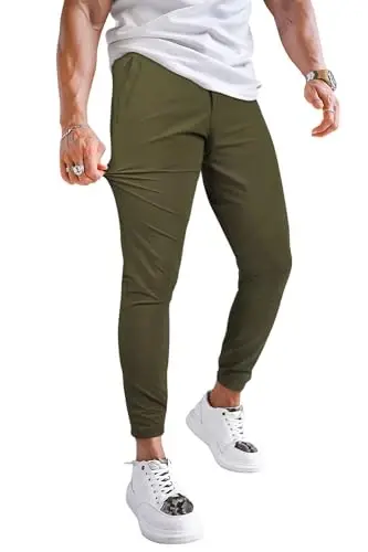 GINGTTO Mens Golf Pants Joggers Slim Fit Tapered Stretch Black 28in Inseam | Lightweight, 4 way Stretch, Athletic fit, Stretch waist, Zipper pockets, Versatile for golf, dress and casual occasions. - 1