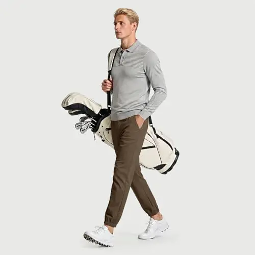 GINGTTO Mens Golf Pants Joggers Slim Fit Tapered Stretch Black 28in Inseam | Lightweight, 4 way Stretch, Athletic fit, Stretch waist, Zipper pockets, Versatile for golf, dress and casual occasions. - 4
